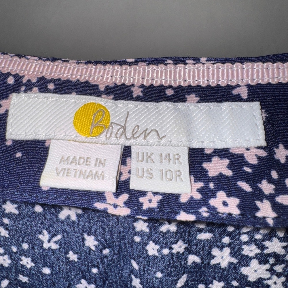Boden Navy Pink Floral Print V-Neck Mini Dress Short Sleeve Pockets W0206 US 10 - Picture 2 of 13